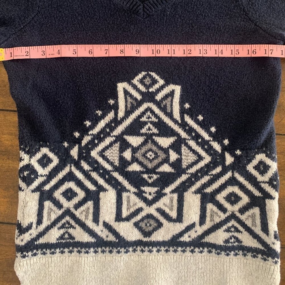 TOP Hollister Navy & Gray Geometric Knit Sweater - S - Super Soft Cozy Pullover - Picture 7 of 8